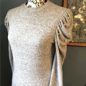 ZARA PEARL EMBELLISHED SWEATER GRAY PUFF SLEEVES 💎